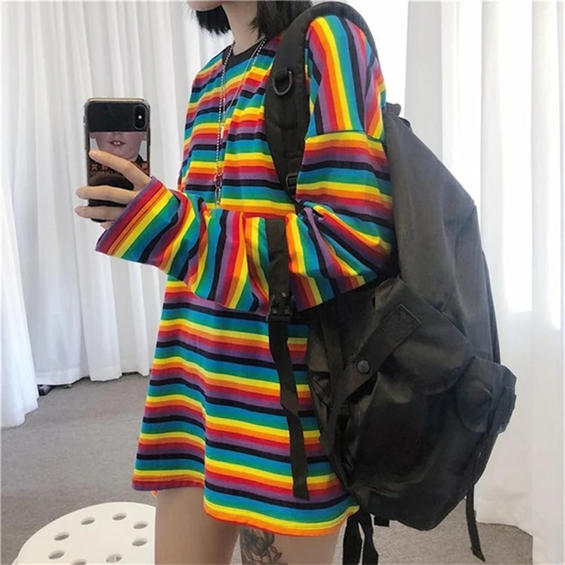 Bright Rainbow Striped Long Sleeves T Shirt - Image 5