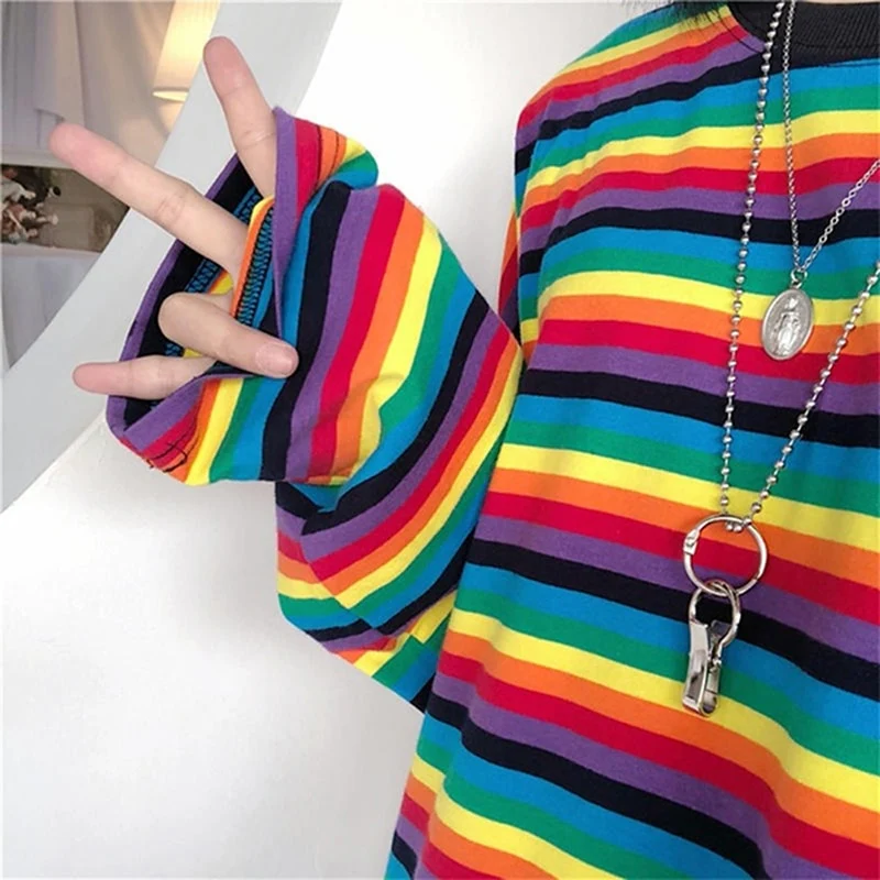 Bright Rainbow Striped Long Sleeves T Shirt - Image 7