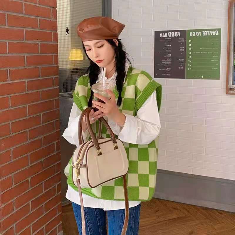 Checkerboard Knitted Sweater Green - Image 2