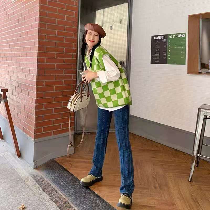 Checkerboard Knitted Sweater Green - Image 3