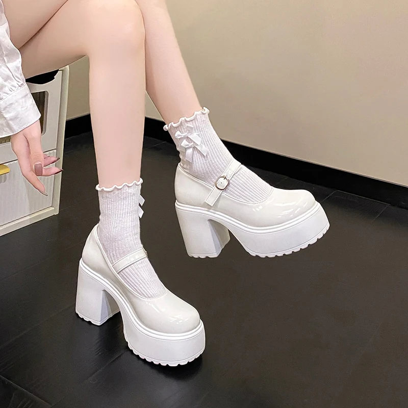 Coquette Mary Janes Platform Shoes White - Image 5