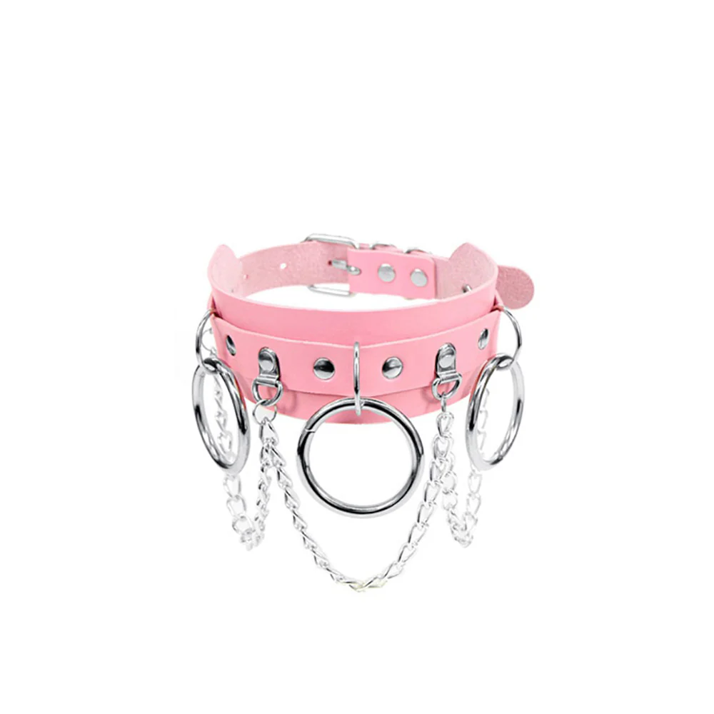 Collar Choker Metal Hoops Chains Pink