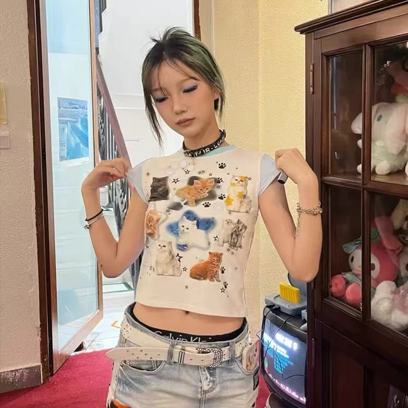 Cute Cats Aesthetic Crop Tee - Image 3