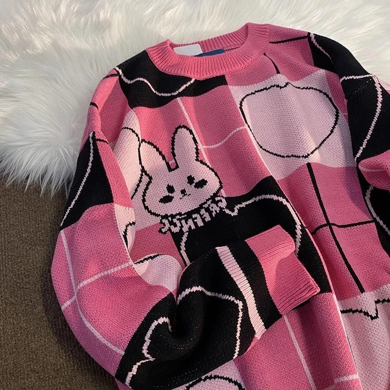 Cute Rabbit Sweater Black Pink