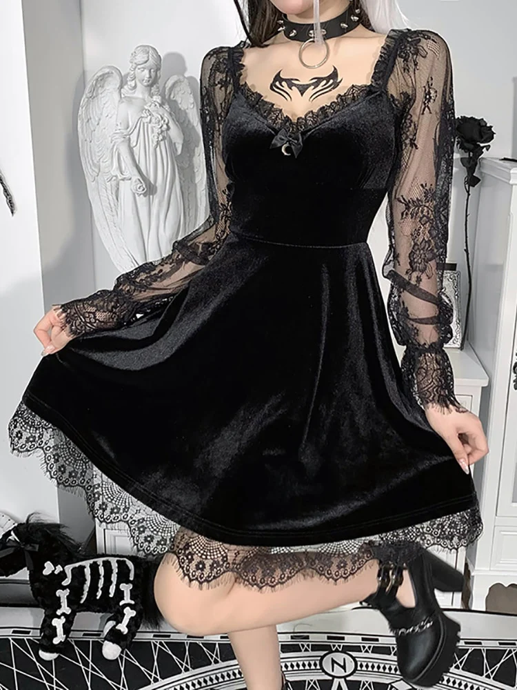 Dark Goth  Velours Vampire A-Line Dress - Image 8