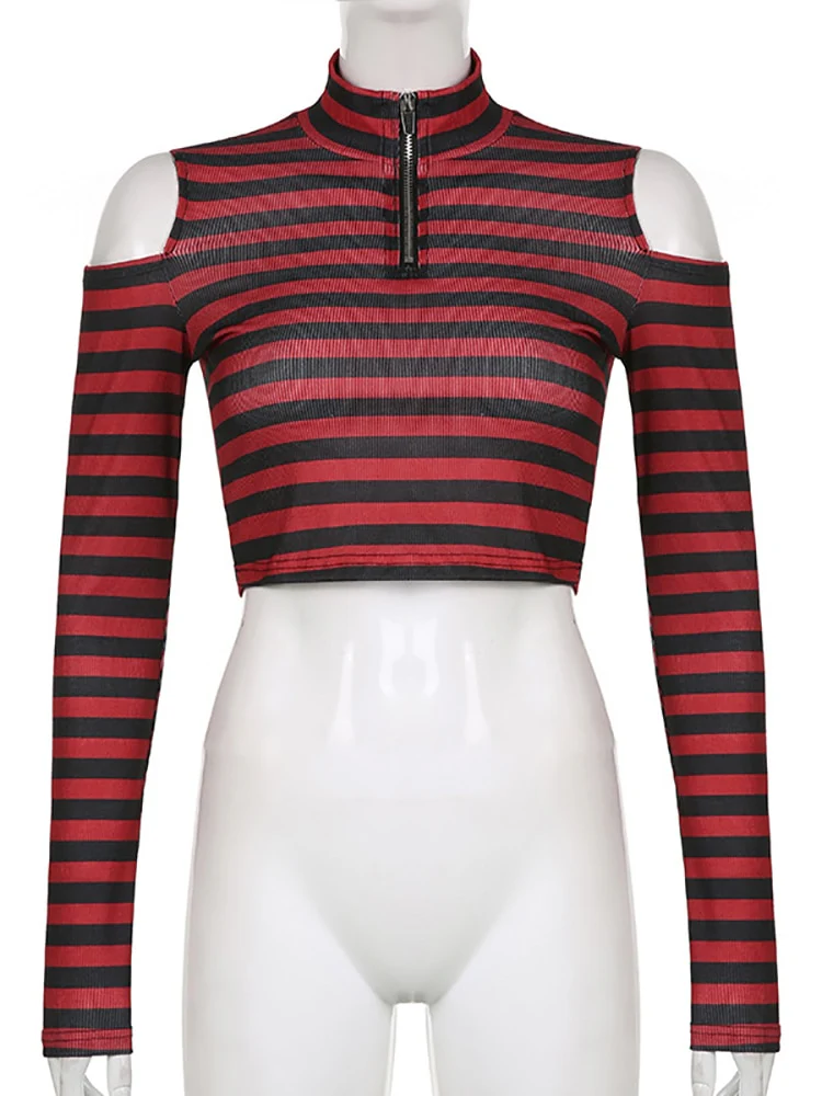 Dark Grunge E-Girl Striped Crop Top - Image 6