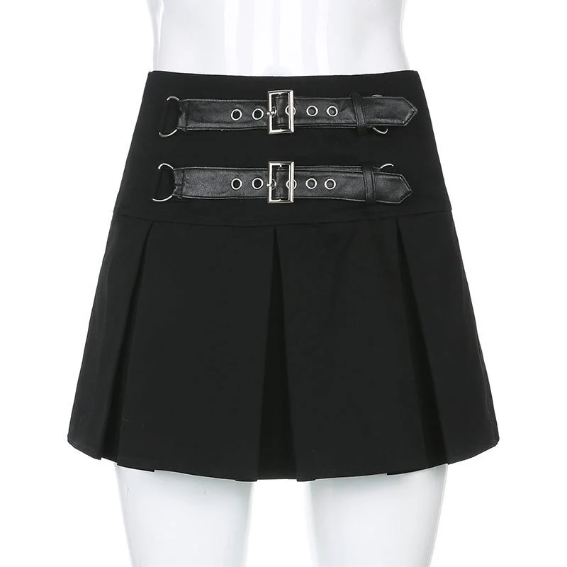 Dark Grunge Pleated Mini Skirt 2 Straps - Image 6