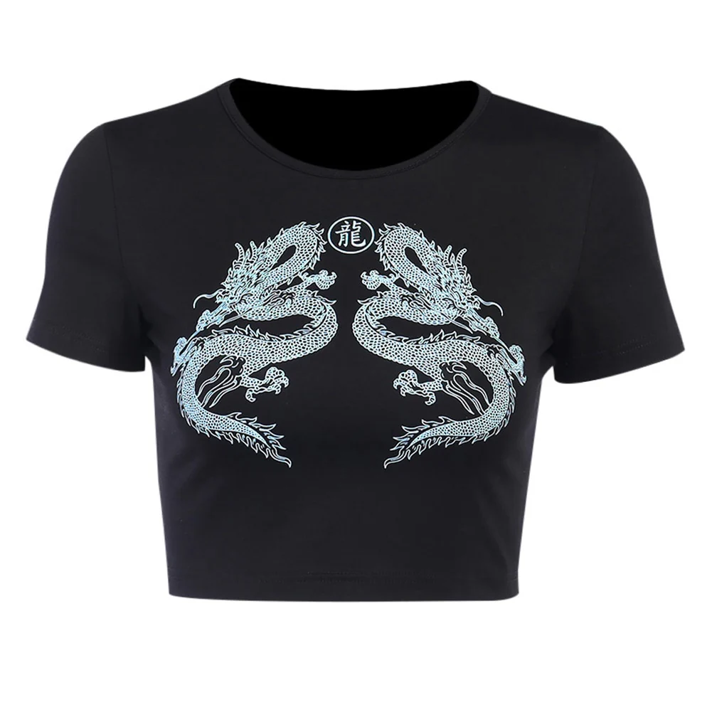 Egirl Goth Grunge Dragon Print Crop Top - Image 2
