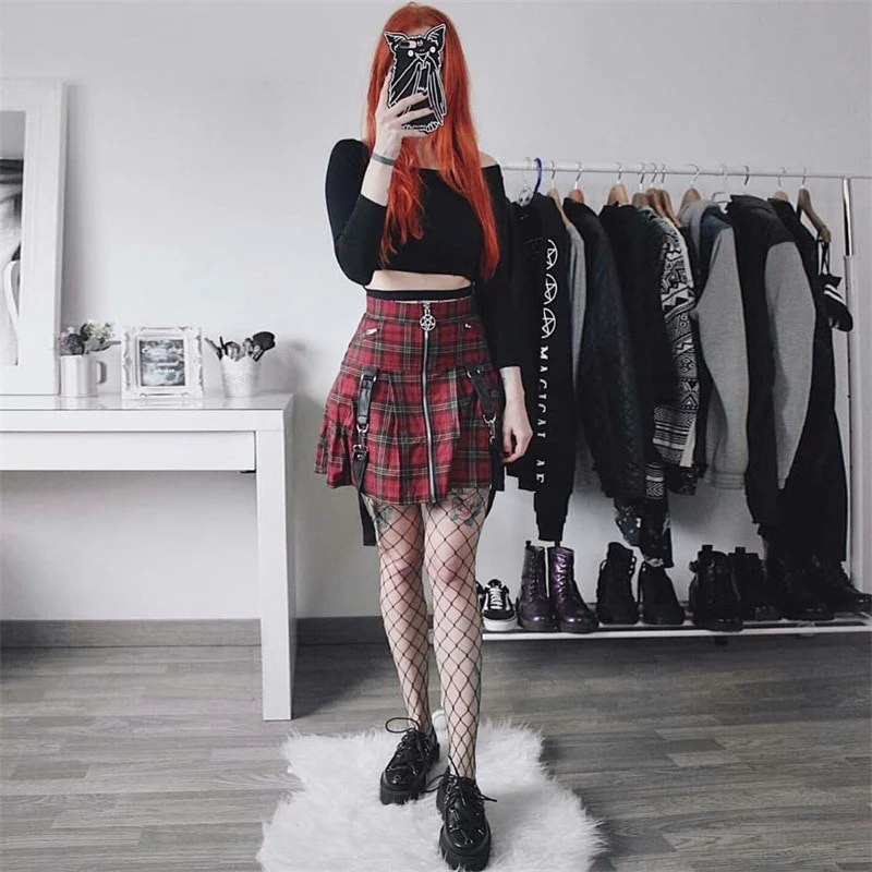 Egirl Punk Rock Plaid Straps Skirt - Image 9