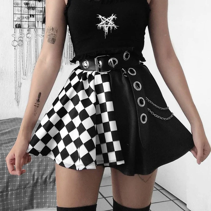 Checker Patchwork Skirt - Black and White
