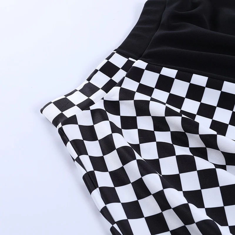 Checker Patchwork Skirt - Black and White - Image 3