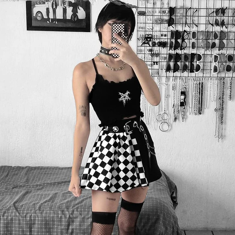 Checker Patchwork Skirt - Black and White - Image 6