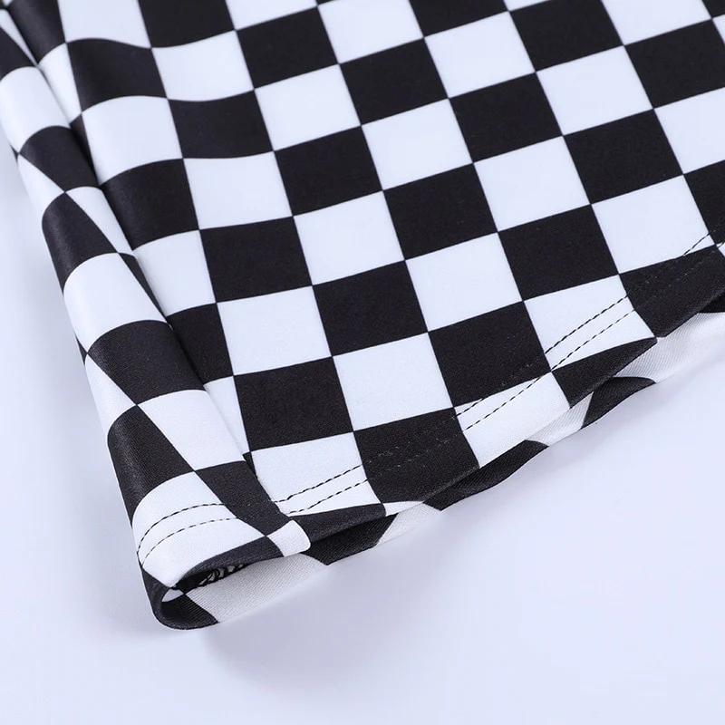 Checker Patchwork Skirt - Black and White - Image 8
