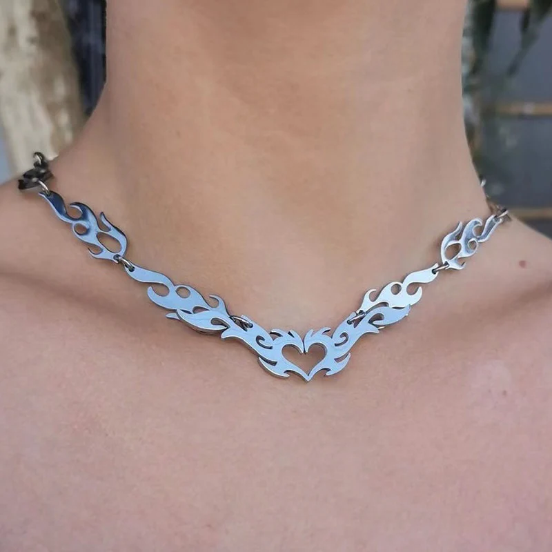 eGirl Webcore Aesthetic Flame Heart Necklace - Image 5
