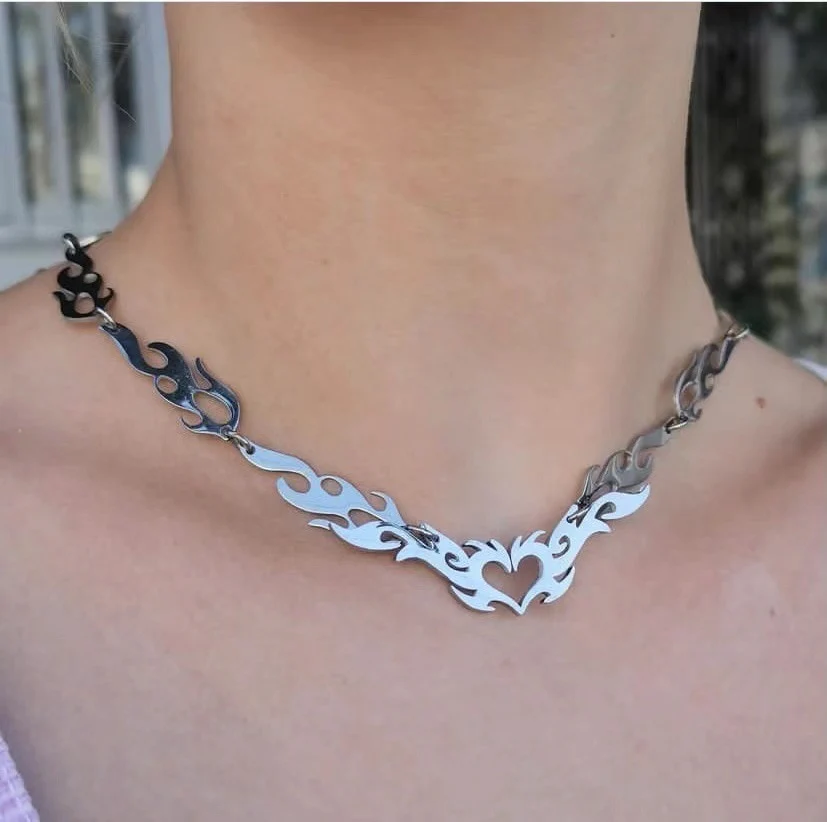 eGirl Webcore Aesthetic Flame Heart Necklace - Image 8