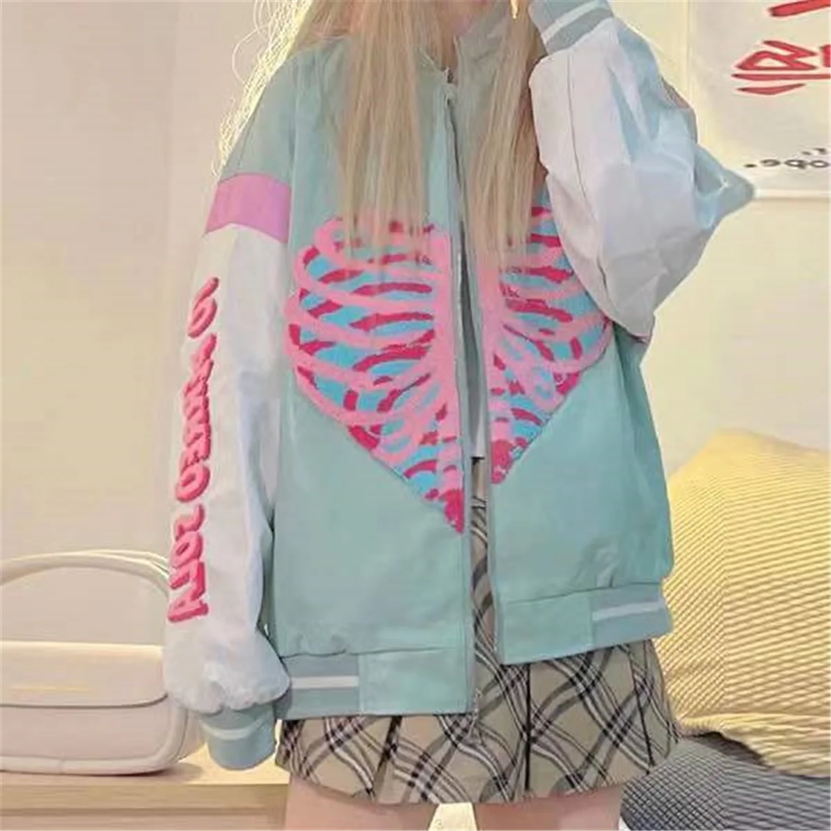Emo Scene Queen Pastel Bone Heart Hoodie - Image 3