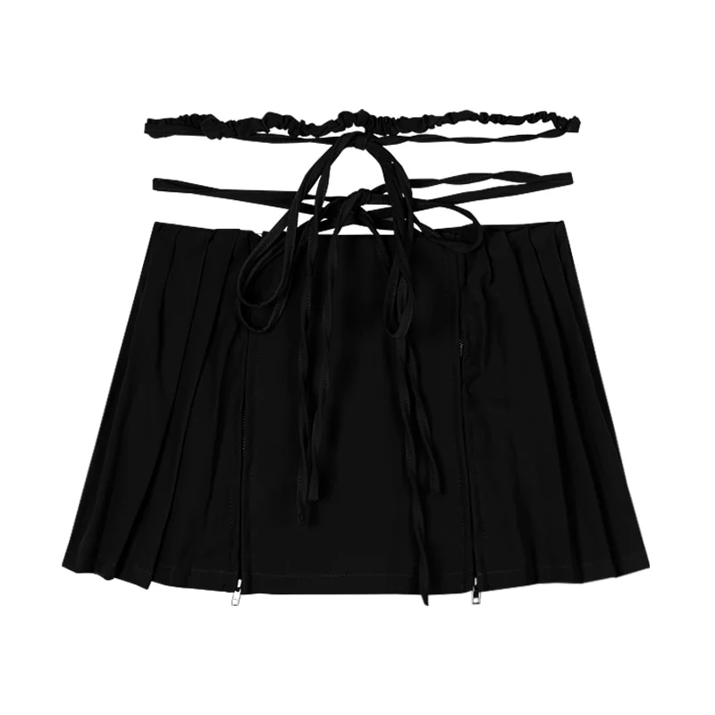 Fairy Grunge Lace-up Double Zipper Mini Skirt - Image 15
