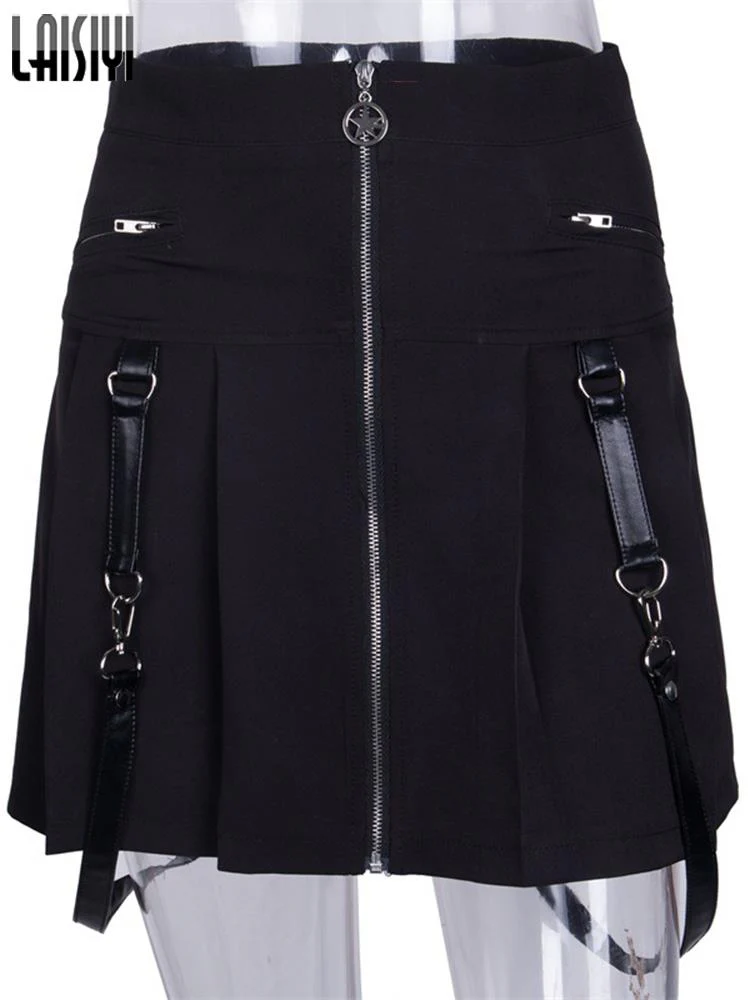 Gothic Aesthetic Straps Black Skirt - Image 2