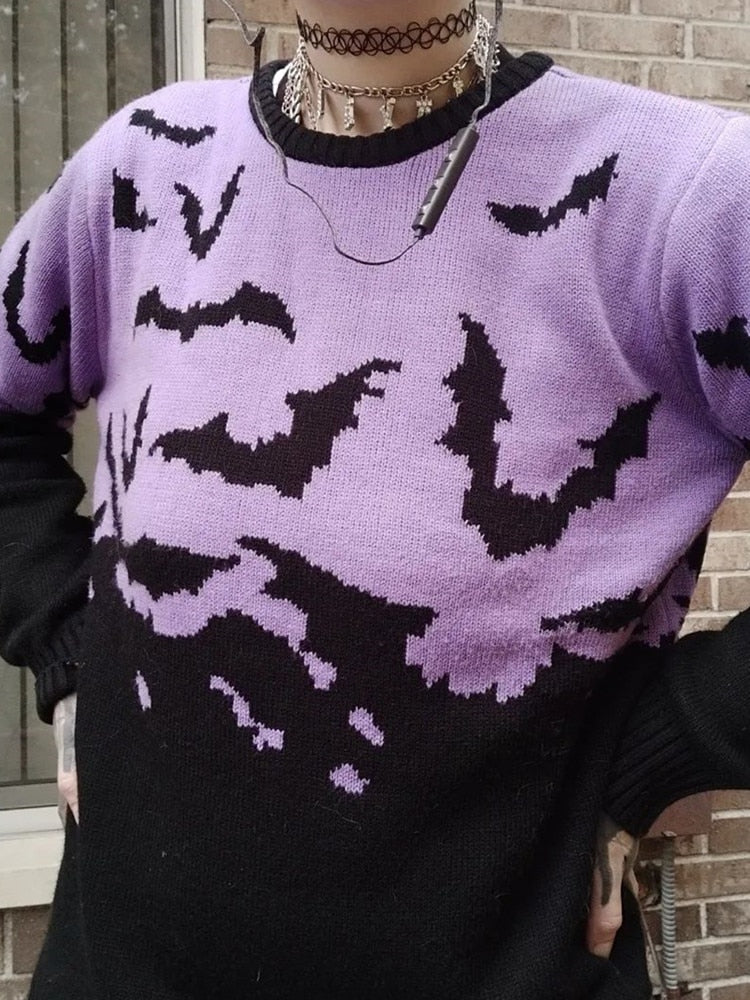 Gothic Bat Pattern Sweater - Image 3