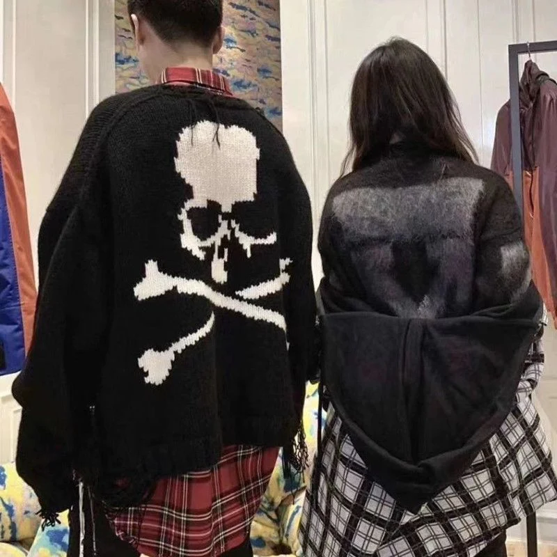 Gothic Skull Print Black Knitted Sweater - Image 13