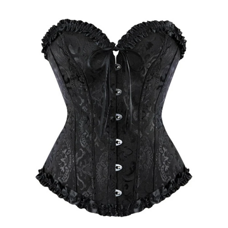 Gothic Vampire Corset Bustier Floral Satin Black