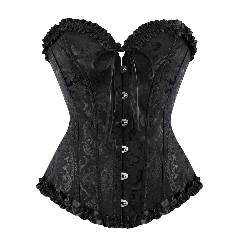 Gothic Vampire Corset Bustier Floral Satin Black - Image 3