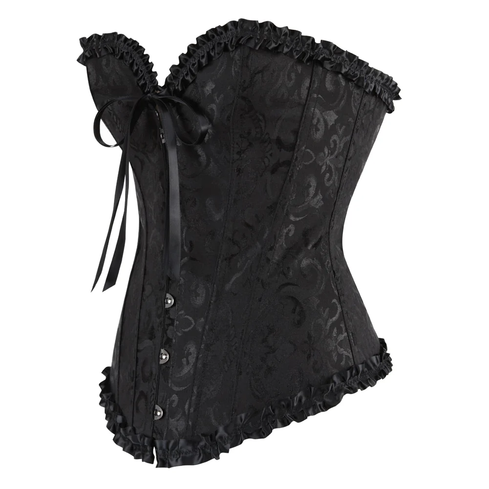 Gothic Vampire Corset Bustier Floral Satin Black - Image 4