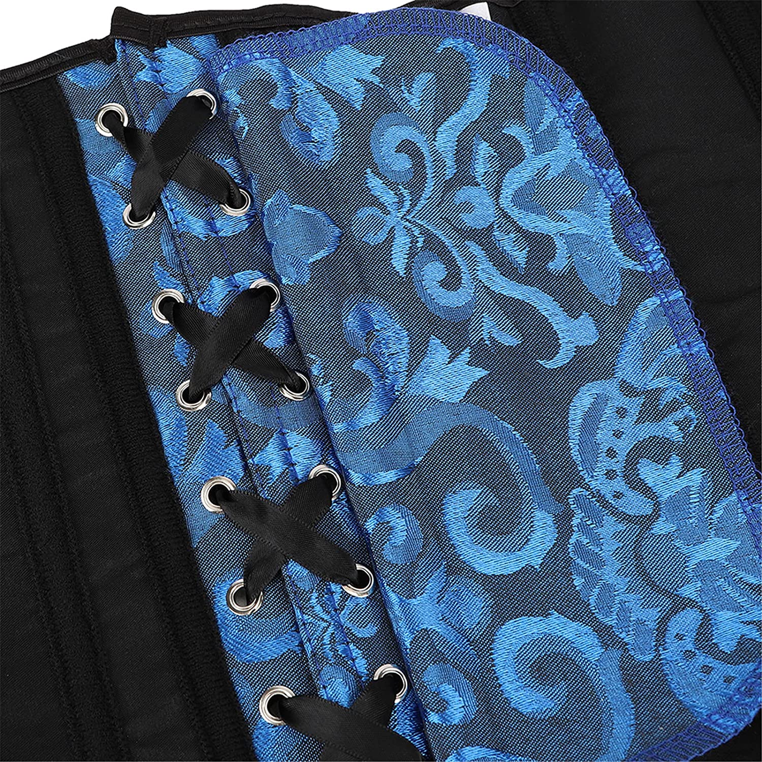 Gothic Vampire Corset Bustier Floral Satin Blue - Image 6