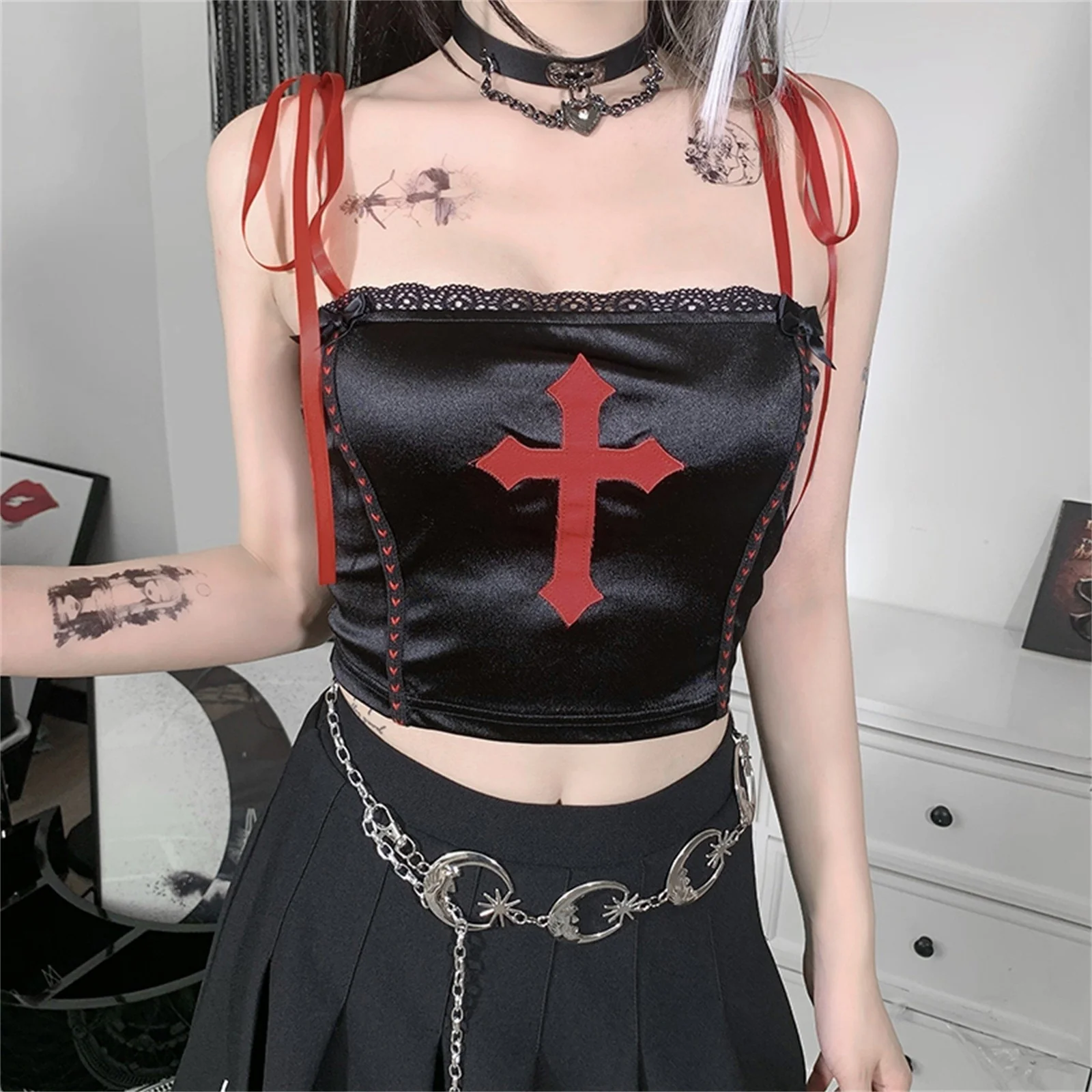 Gothic Vampire Cross Crop Top