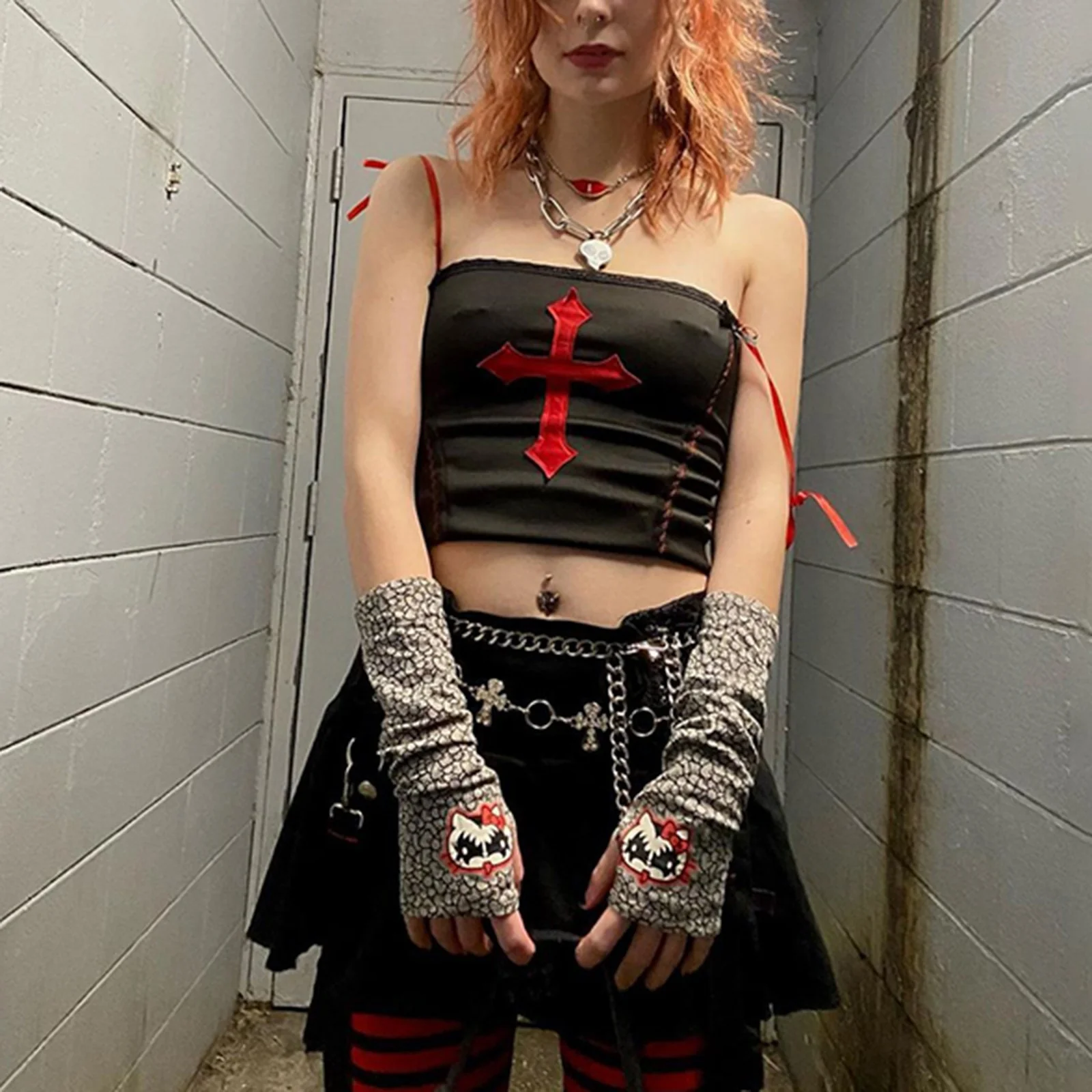 Gothic Vampire Cross Crop Top - Image 19