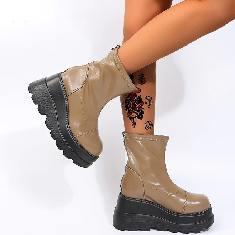 Grunge Platform Ankle Boots Light Brown - Image 3