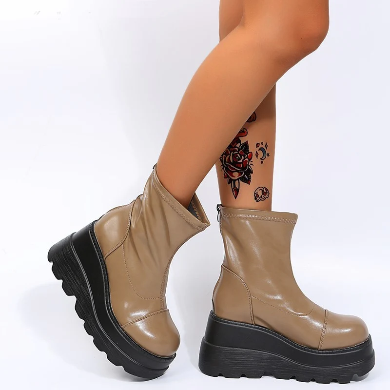 Grunge Platform Ankle Boots Light Brown - Image 6