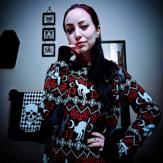 Holiday Christmas Sweater Gothic Cat - Image 5