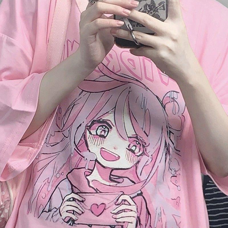 Kawaii Anime T-Shirt Happy Girl Pink - Image 2