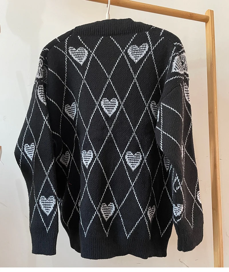Knitted Cardigan Argyle Heart Sweater - Image 10