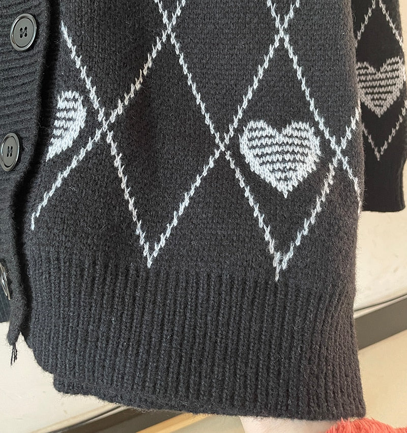 Knitted Cardigan Argyle Heart Sweater - Image 11