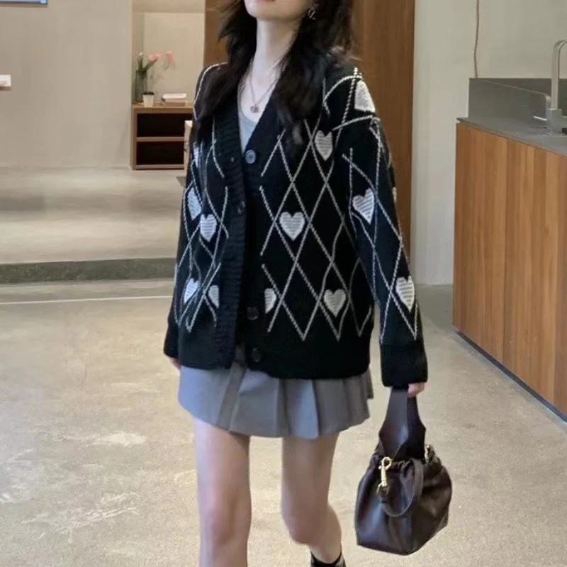Knitted Cardigan Argyle Heart Sweater - Image 7