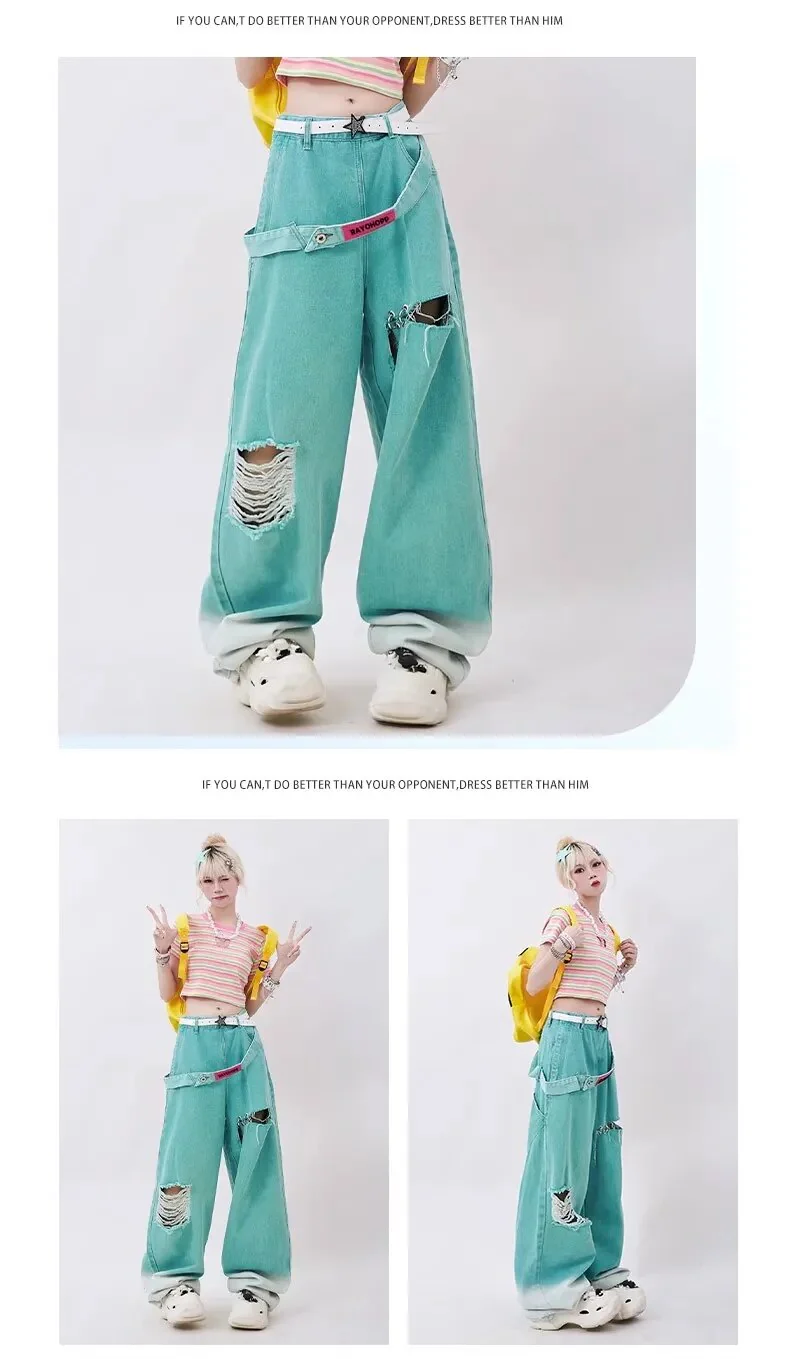 Korean Streetwear Baggy Jeans Teal Blue - Image 6