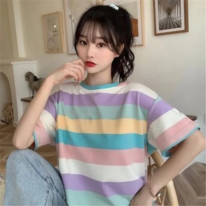 Korean Streetwear Striped T-Shirt - Image 2