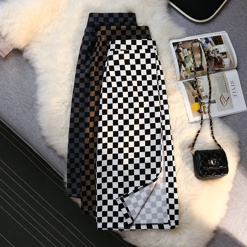 Long Skirt Checkerboard Print - Image 31
