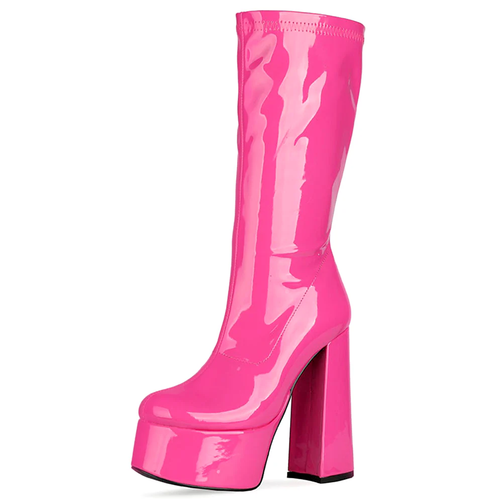 Barbiecore Hot Pink Shiny Boots - Image 2
