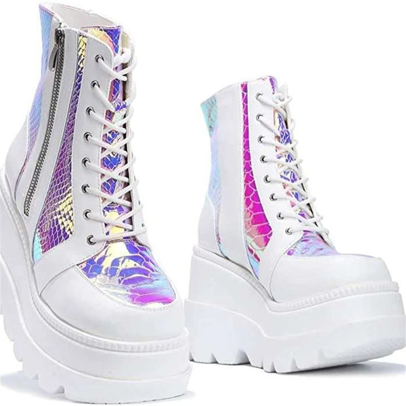 Pastel Goth White Holographic Platform Shoes - Image 3