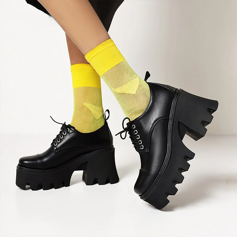 Preppy Goth Platform Shoes Black - Image 2