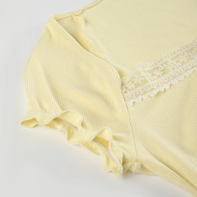Sweet Girl Summer Yellow Top Lace Trim - Image 6