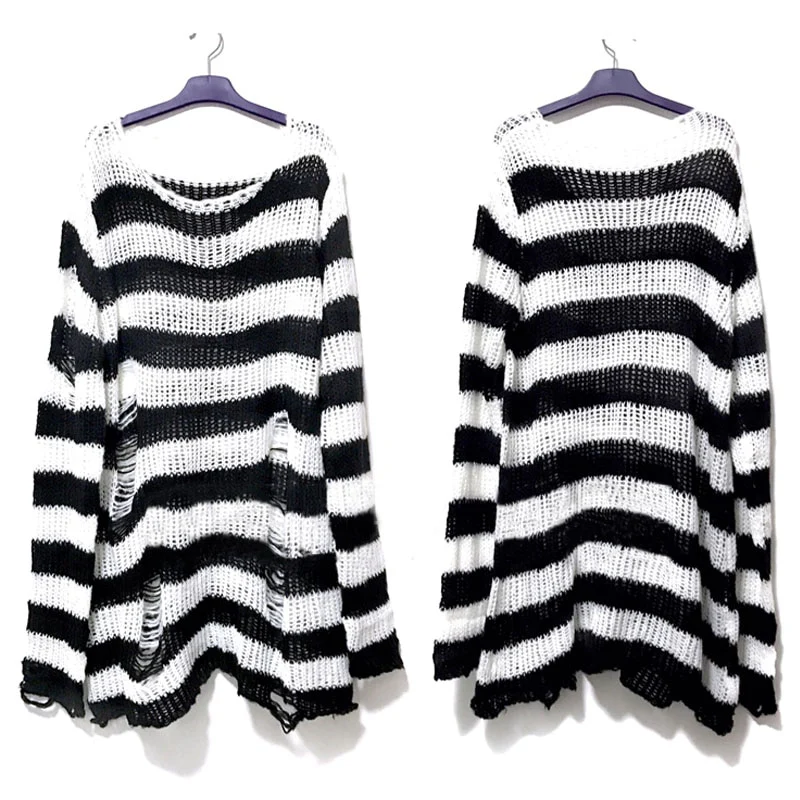 Punk Dark Grunge Egirl Long Striped Sweater Green Gradient - Image 2