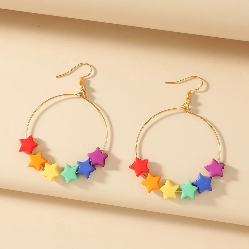 Rainbow Stars Hoop Earrings - Image 3