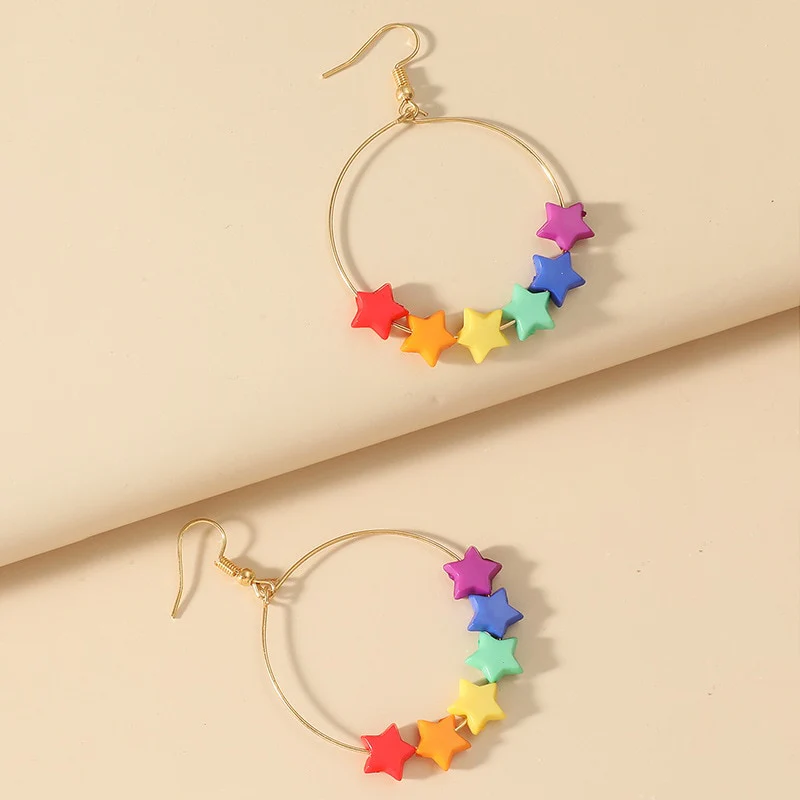 Rainbow Stars Hoop Earrings - Image 6