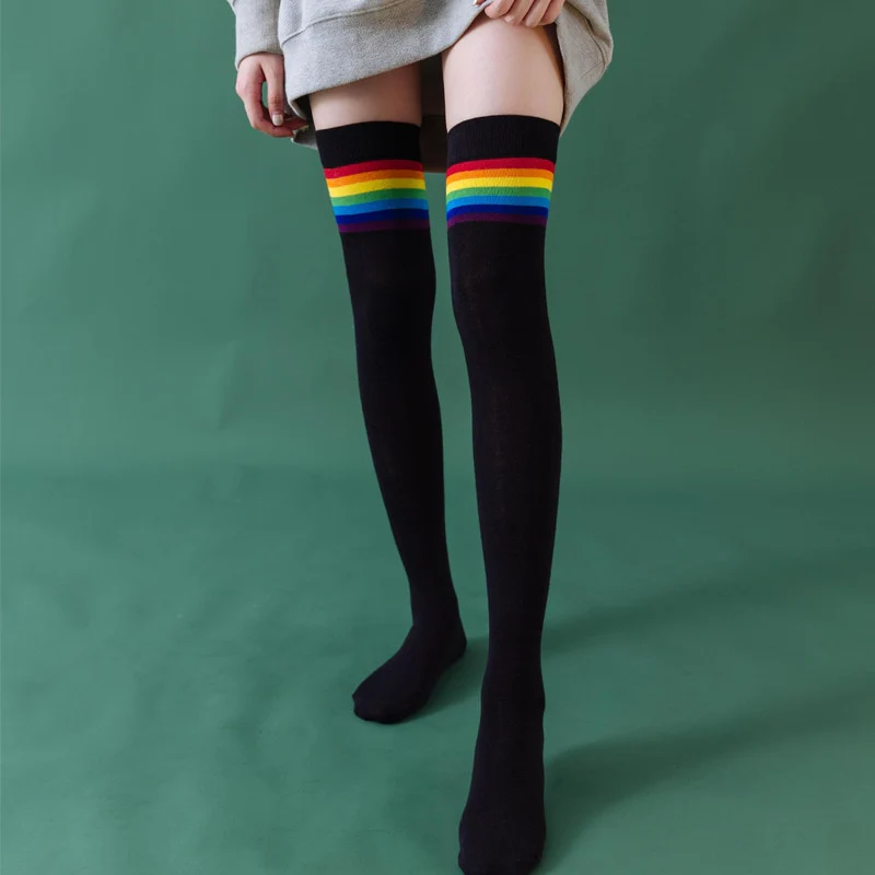 Rainbow Thigh High Tube Socks - Black - Image 4