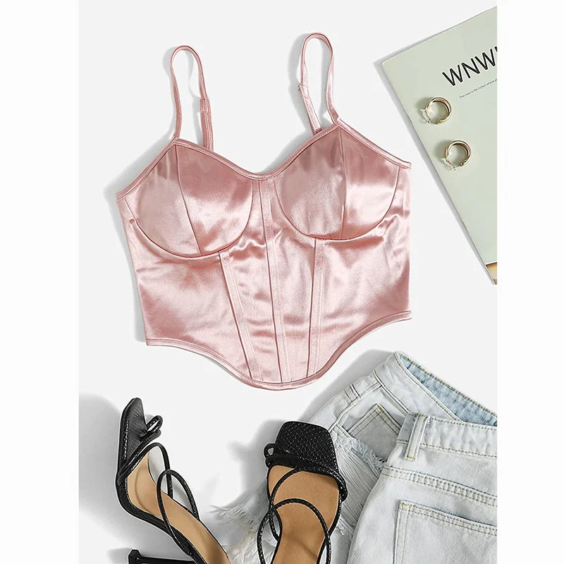 Soft Girl Bustier Satin Top Champagne Pink - Image 2