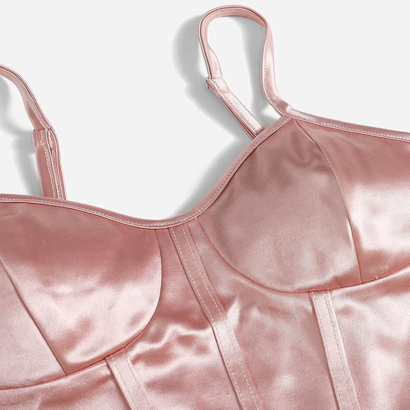 Soft Girl Bustier Satin Top Champagne Pink - Image 5